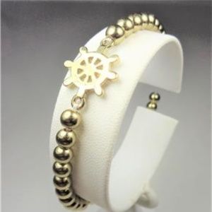 NAUTICAL GOLD BEAD SHIPS WHEEL SAILING BRACELET